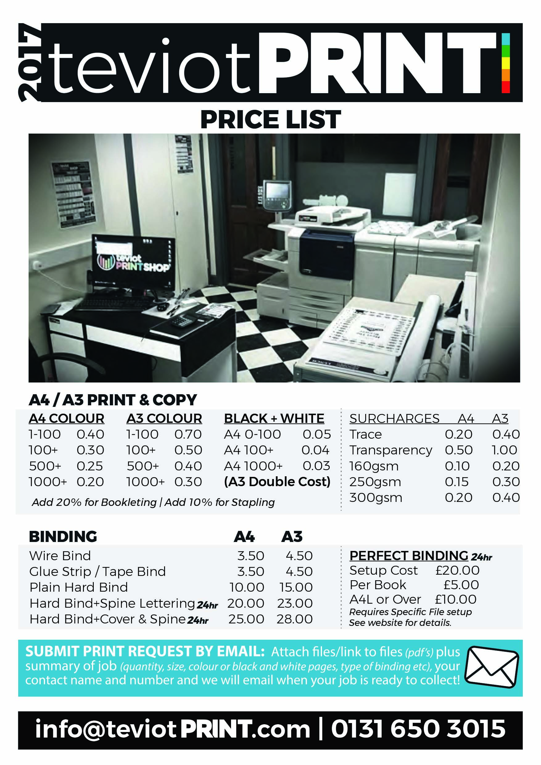 Teviot Print Shop Price list